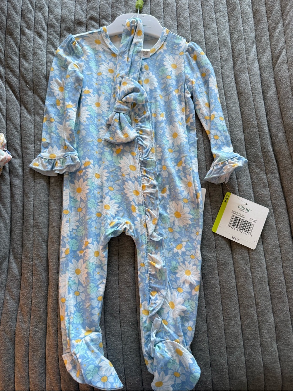 Little Me Blue Daisy Ruffle Footed One-Piece